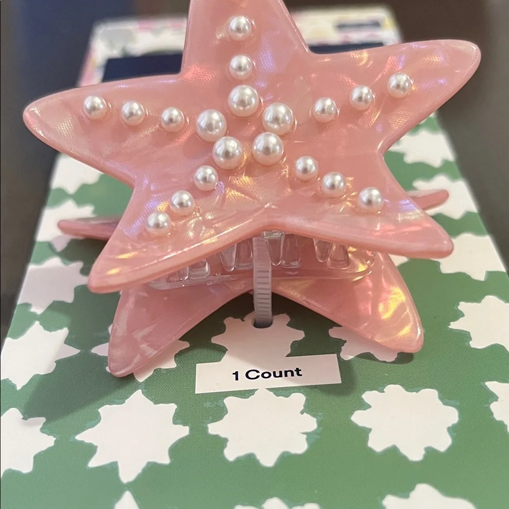 Roller Rabbit Pink Star Hair Clip with Pearls